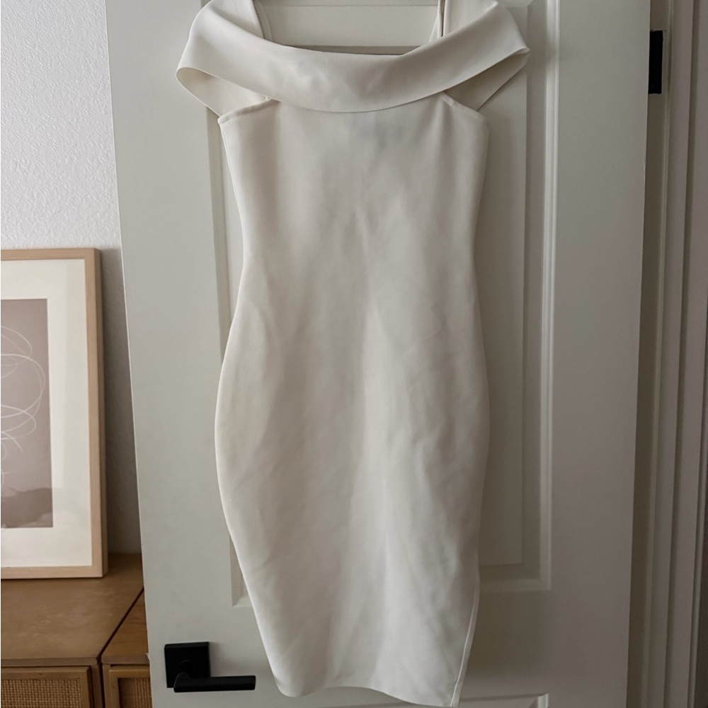 Pepper and Posh Elegant Off-Shoulder White Sheath Dress Bandage